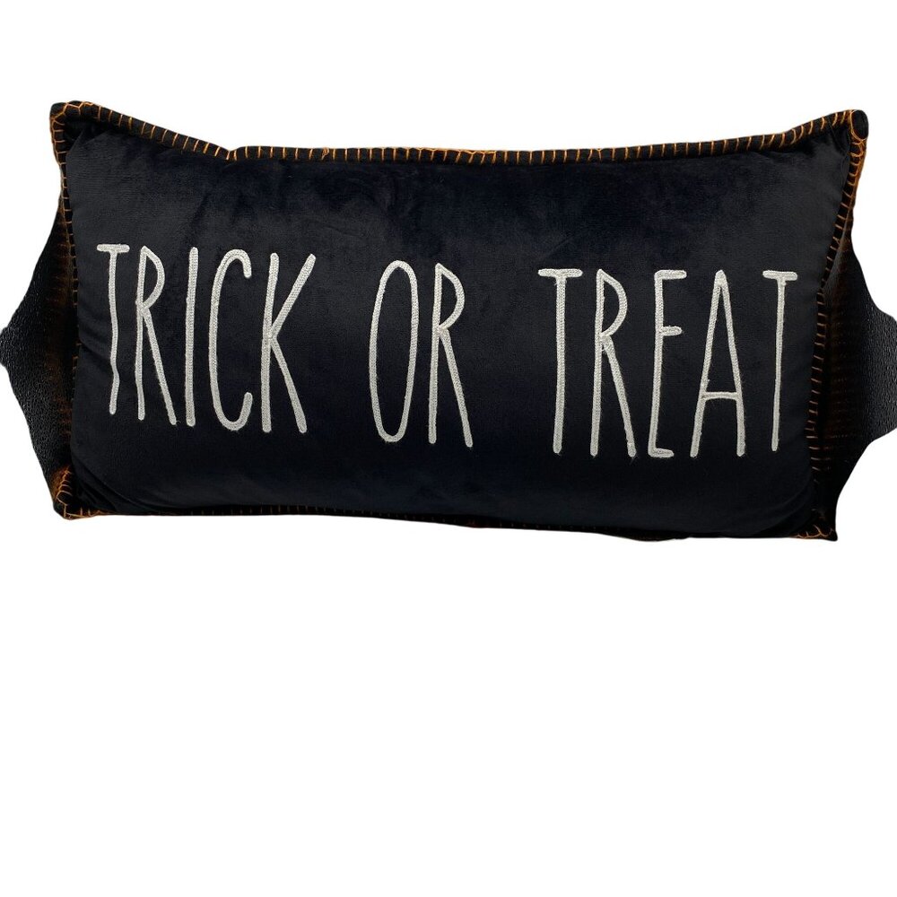 Stratford home velour Trick or Treat halloween pillow decor plush black spell ou